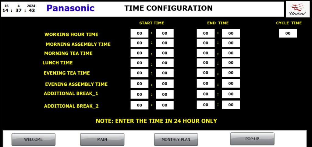 Panasonic Time Configuration